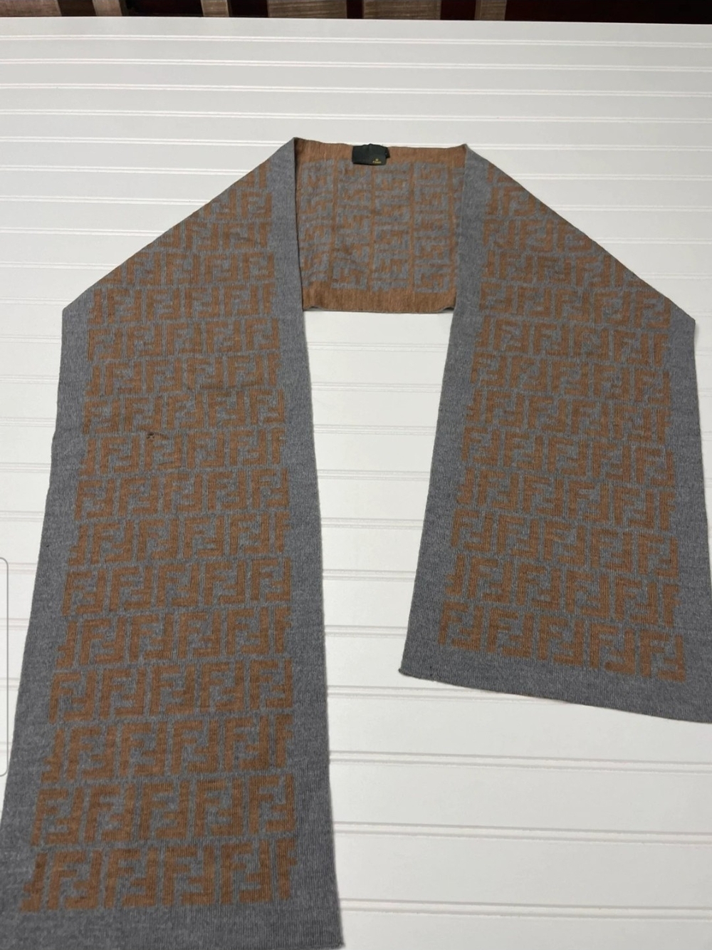 Fendi Gray and Brown FF Logo Reversible Scarf